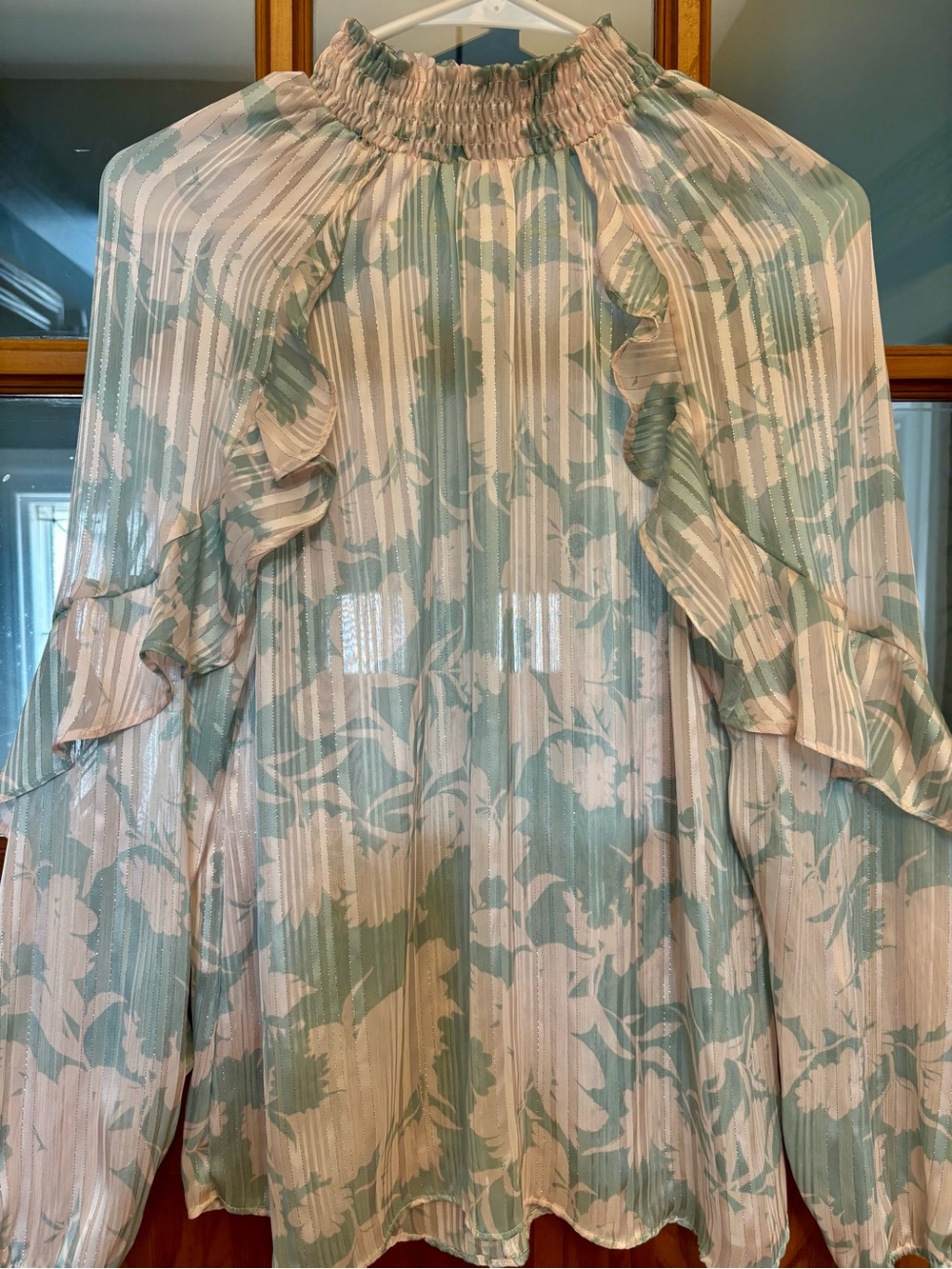 Sea La Vie Sage Green and Cream Floral Long Sleeve Dress